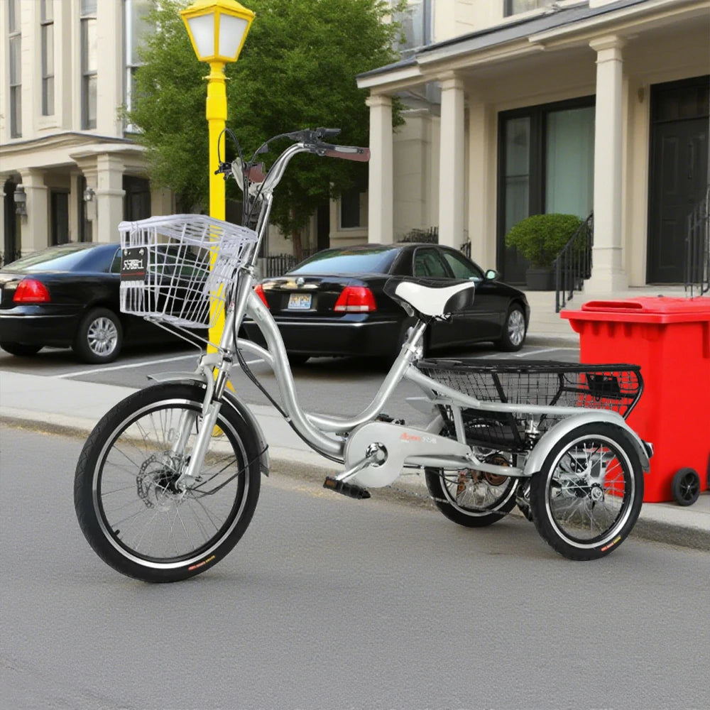 VOLTUS Adult Three Wheel Bicycle Variable Speed Upgraded Seat Comfort Tire Reinforcement-Red/Blue/Silvery