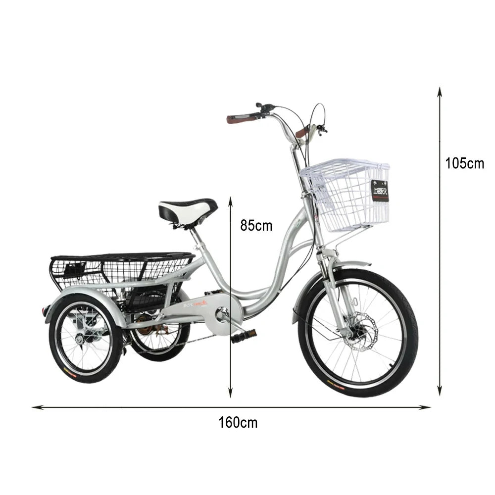 VOLTUS Adult Three Wheel Bicycle Variable Speed Upgraded Seat Comfort Tire Reinforcement-Red/Blue/Silvery