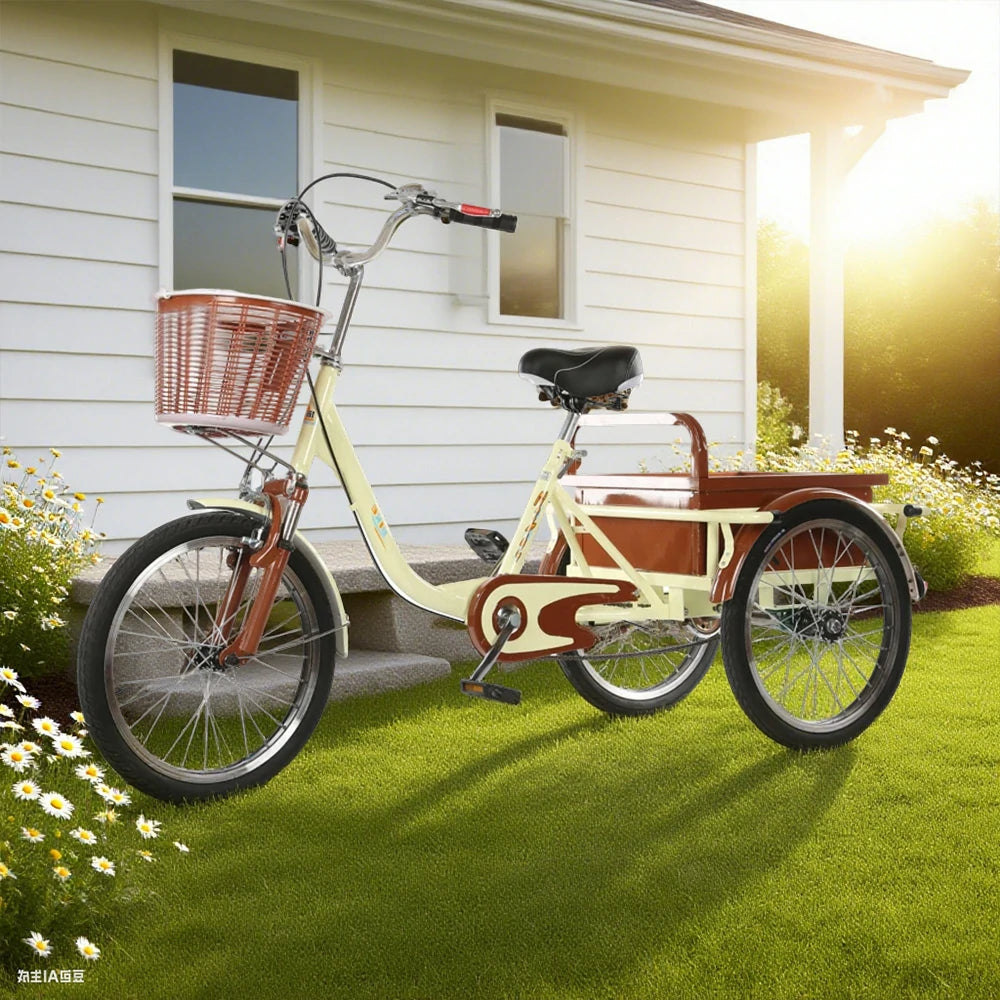 VOLTUS Adult Tricycle Shock-Absorbing Front Fork Comfortable Red/Silver/Beige