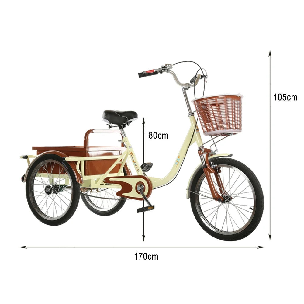 VOLTUS Adult Tricycle Shock-Absorbing Front Fork Comfortable Red/Silver/Beige