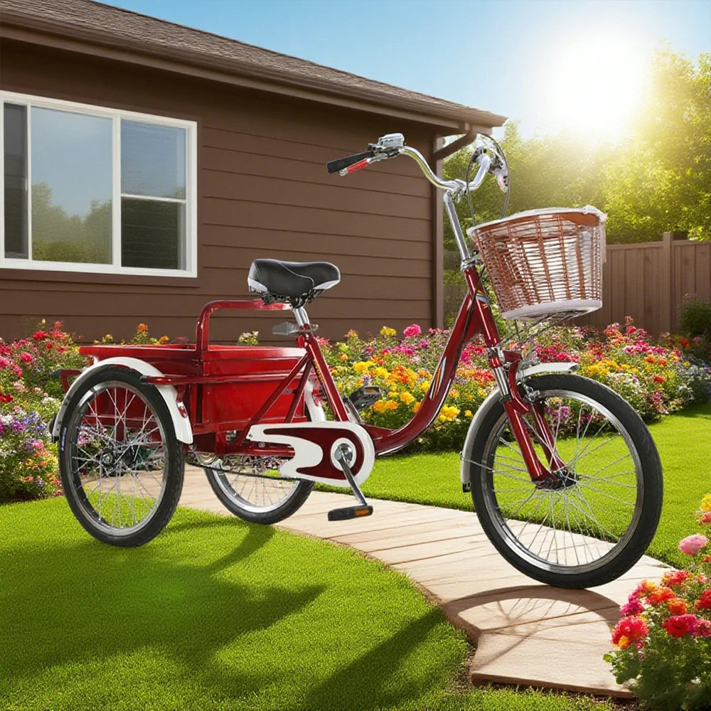 VOLTUS Adult Tricycle Shock-Absorbing Front Fork Comfortable Red/Silver/Beige