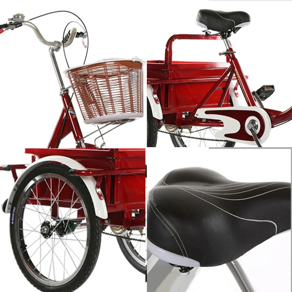 VOLTUS Adult Tricycle Shock-Absorbing Front Fork Comfortable Red/Silver/Beige