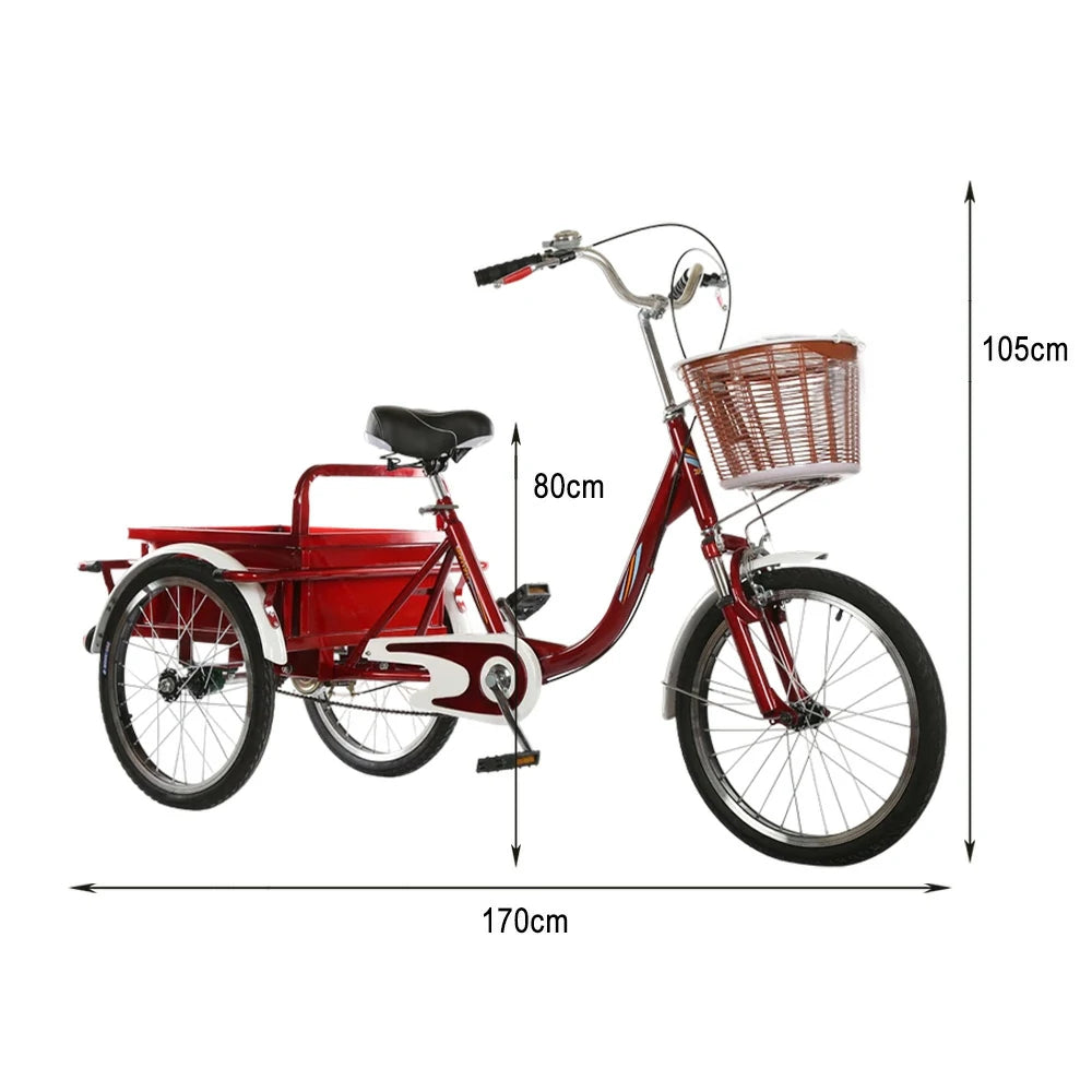 VOLTUS Adult Tricycle Shock-Absorbing Front Fork Comfortable Red/Silver/Beige