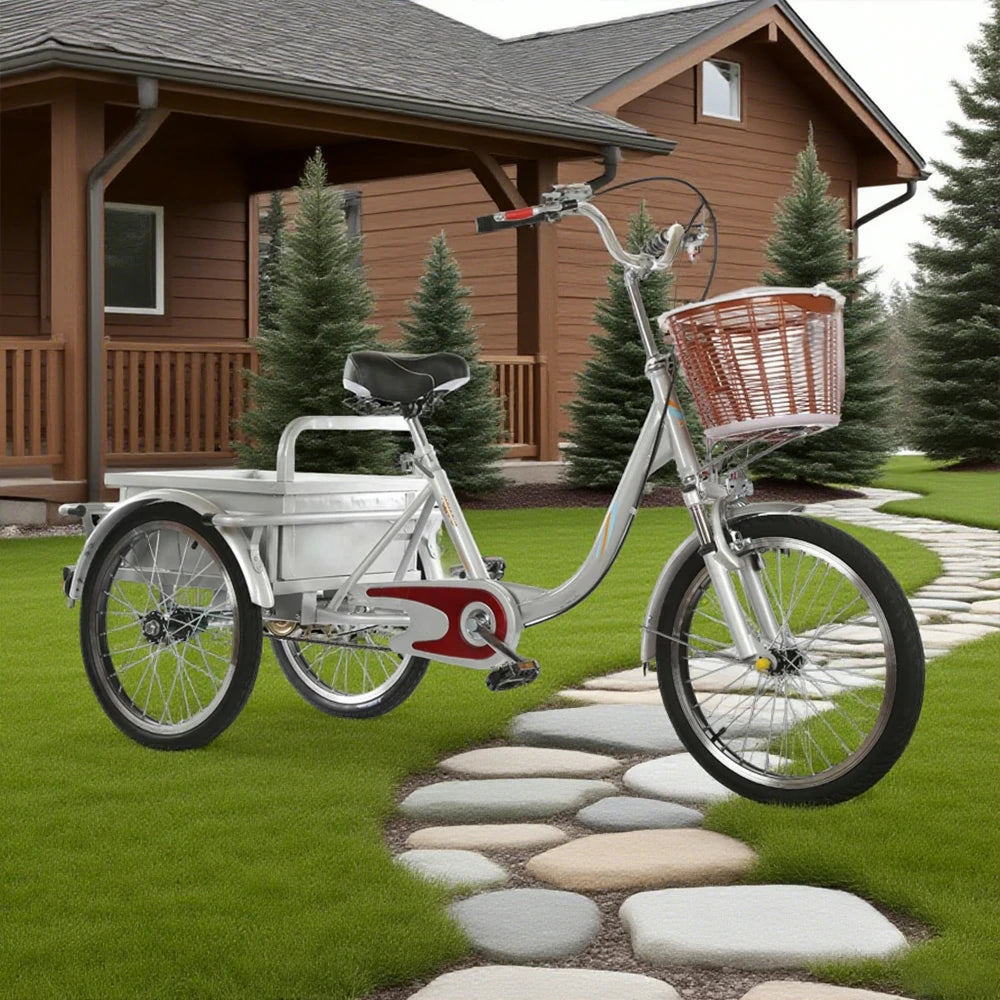 VOLTUS Adult Tricycle Shock-Absorbing Front Fork Comfortable Red/Silver/Beige