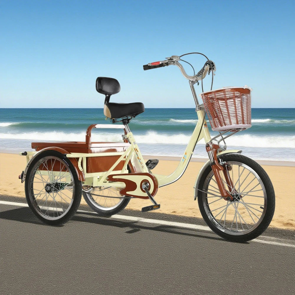 VOLTUS Adult Tricycle Shock Absorbing Front Fork Backrest Seat Comfortable Red/Silver/Beige