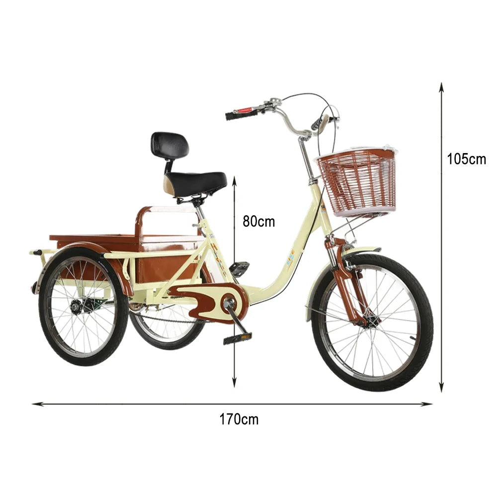 VOLTUS Adult Tricycle Shock Absorbing Front Fork Backrest Seat Comfortable Red/Silver/Beige