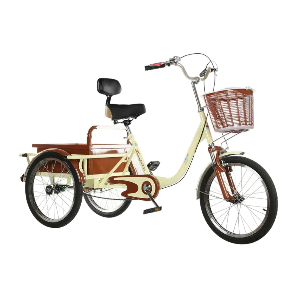 VOLTUS Adult Tricycle Shock Absorbing Front Fork Backrest Seat Comfortable Red/Silver/Beige