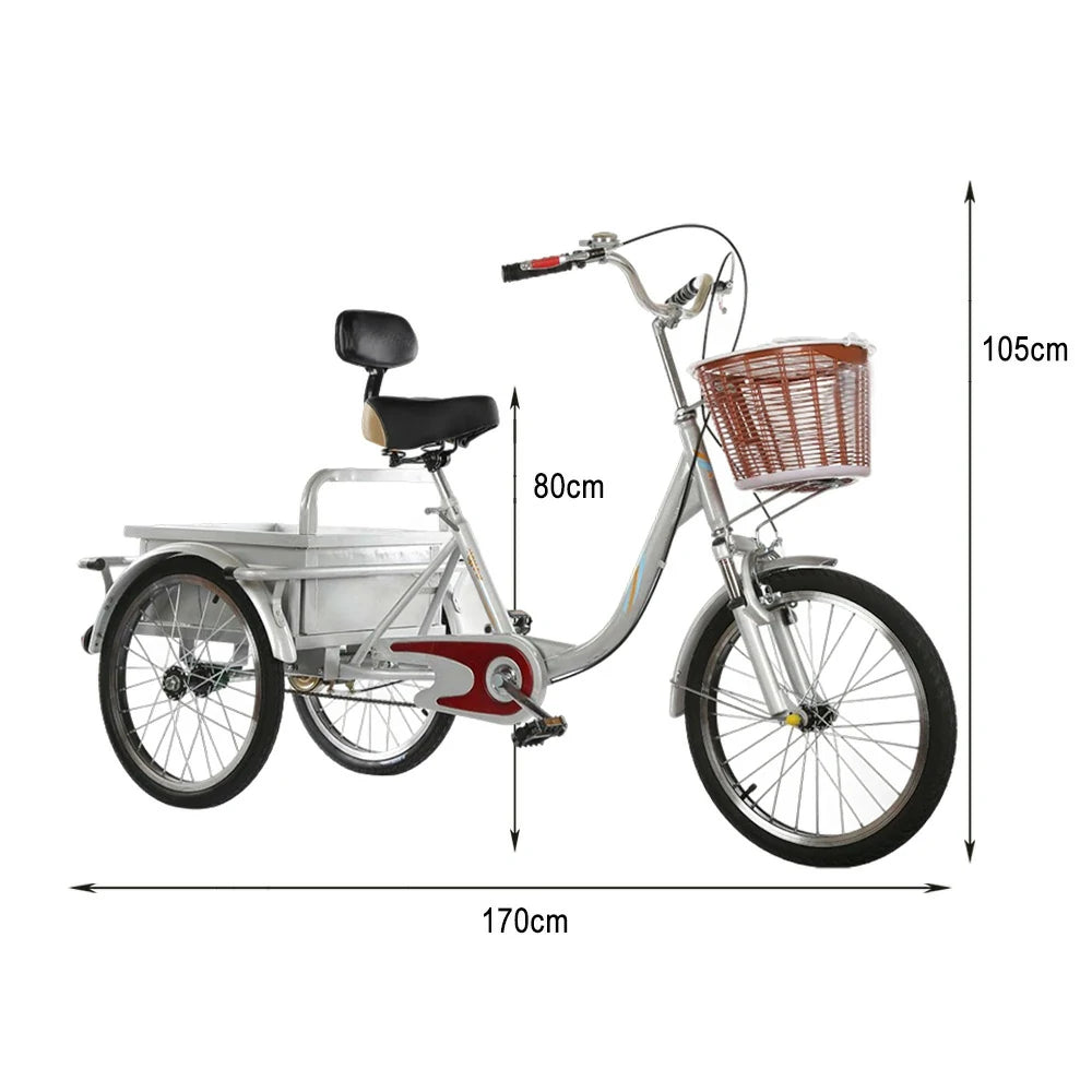 VOLTUS Adult Tricycle Shock Absorbing Front Fork Backrest Seat Comfortable Red/Silver/Beige