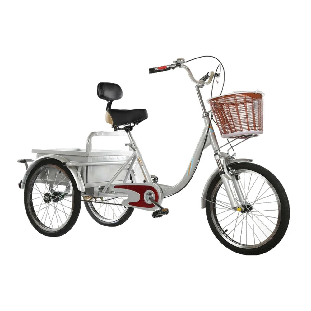 VOLTUS Adult Tricycle Shock Absorbing Front Fork Backrest Seat Comfortable Red/Silver/Beige