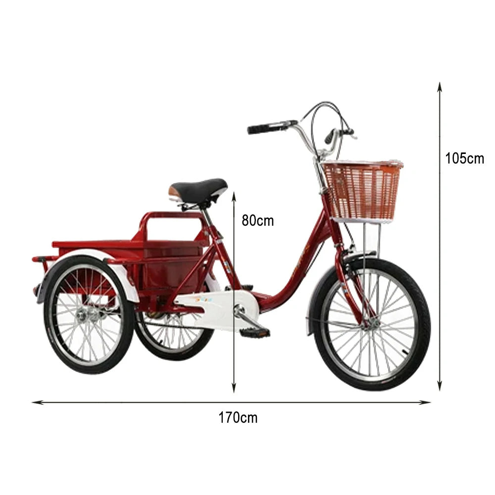 VOLTUS Adult Three Wheel Bicycle Regular Front Fork Comfortable Red/Silver