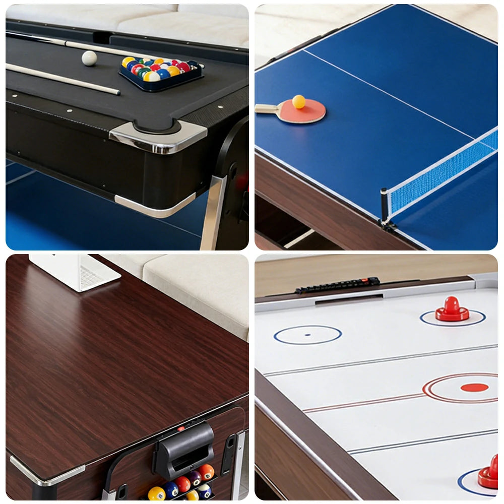 VERSA 4-IN-1 6FT Convertible Game Table - Air Hockey, Pool, Table Tennis & Dining, Space-Saving Black Frame, Free Accessories - Black Felt