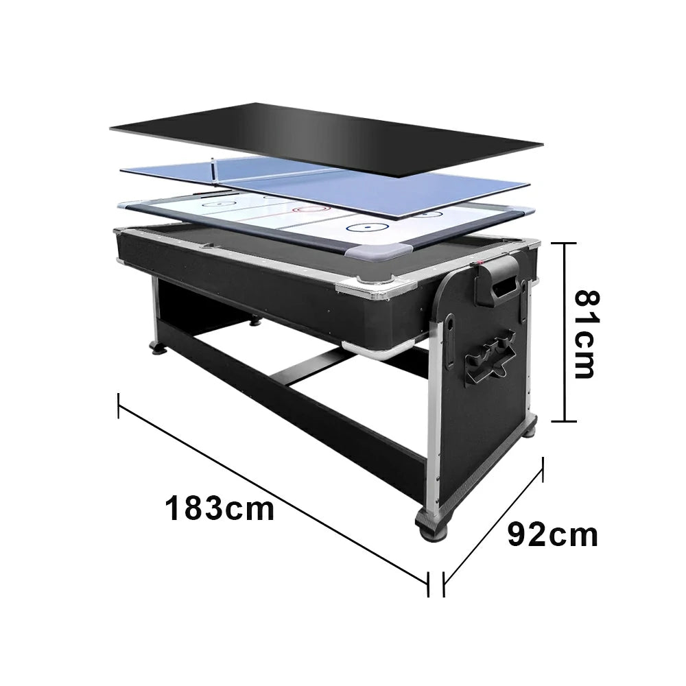 VERSA 4-IN-1 6FT Convertible Game Table - Air Hockey, Pool, Table Tennis & Dining, Space-Saving Black Frame, Free Accessories - Black Felt