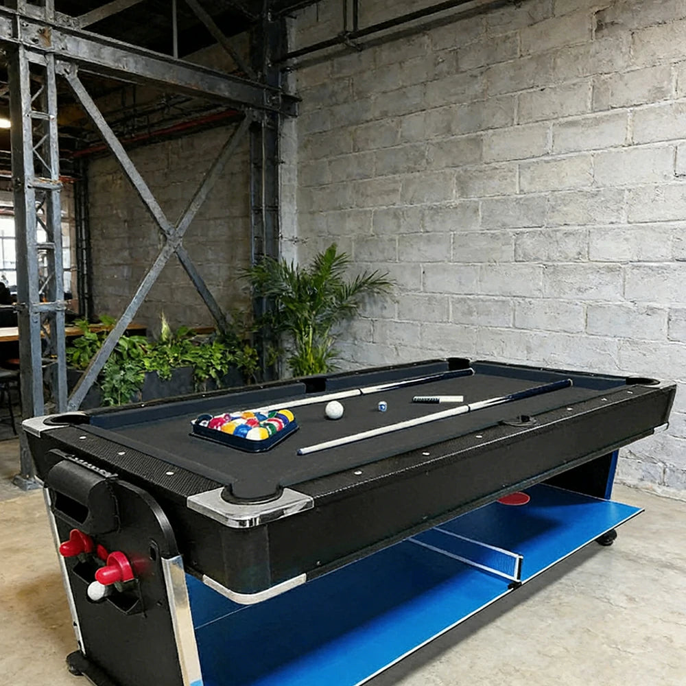 VERSA 4-IN-1 6FT Convertible Game Table - Air Hockey, Pool, Table Tennis & Dining, Space-Saving Black Frame, Free Accessories - Black Felt