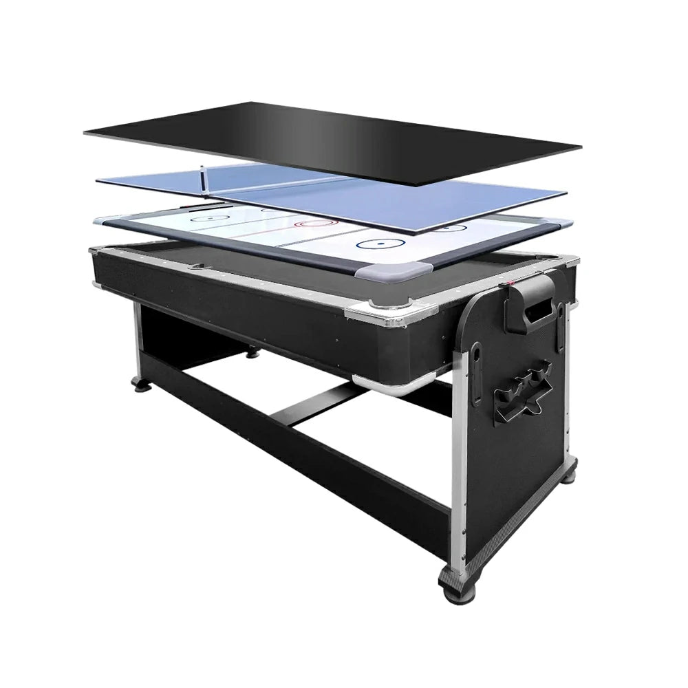 VERSA 4-IN-1 6FT Convertible Game Table - Air Hockey, Pool, Table Tennis & Dining, Space-Saving Black Frame, Free Accessories - Black Felt