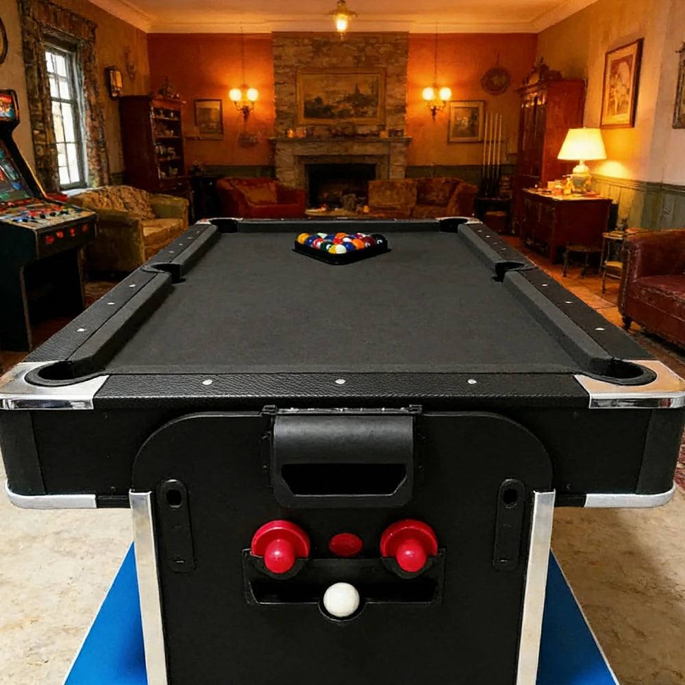 VERSA 4-IN-1 8FT Convertible Table Air Hockey, Pool Billiards, Dining, and Table Tennis for Billiard Game Rooms with Free Accessories - Black Felt