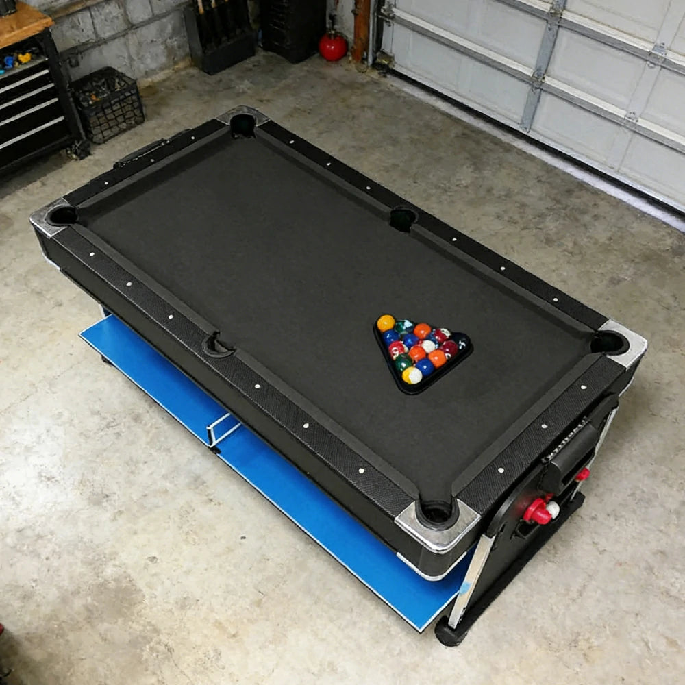 VERSA 4-IN-1 8FT Convertible Table Air Hockey, Pool Billiards, Dining, and Table Tennis for Billiard Game Rooms with Free Accessories - Black Felt