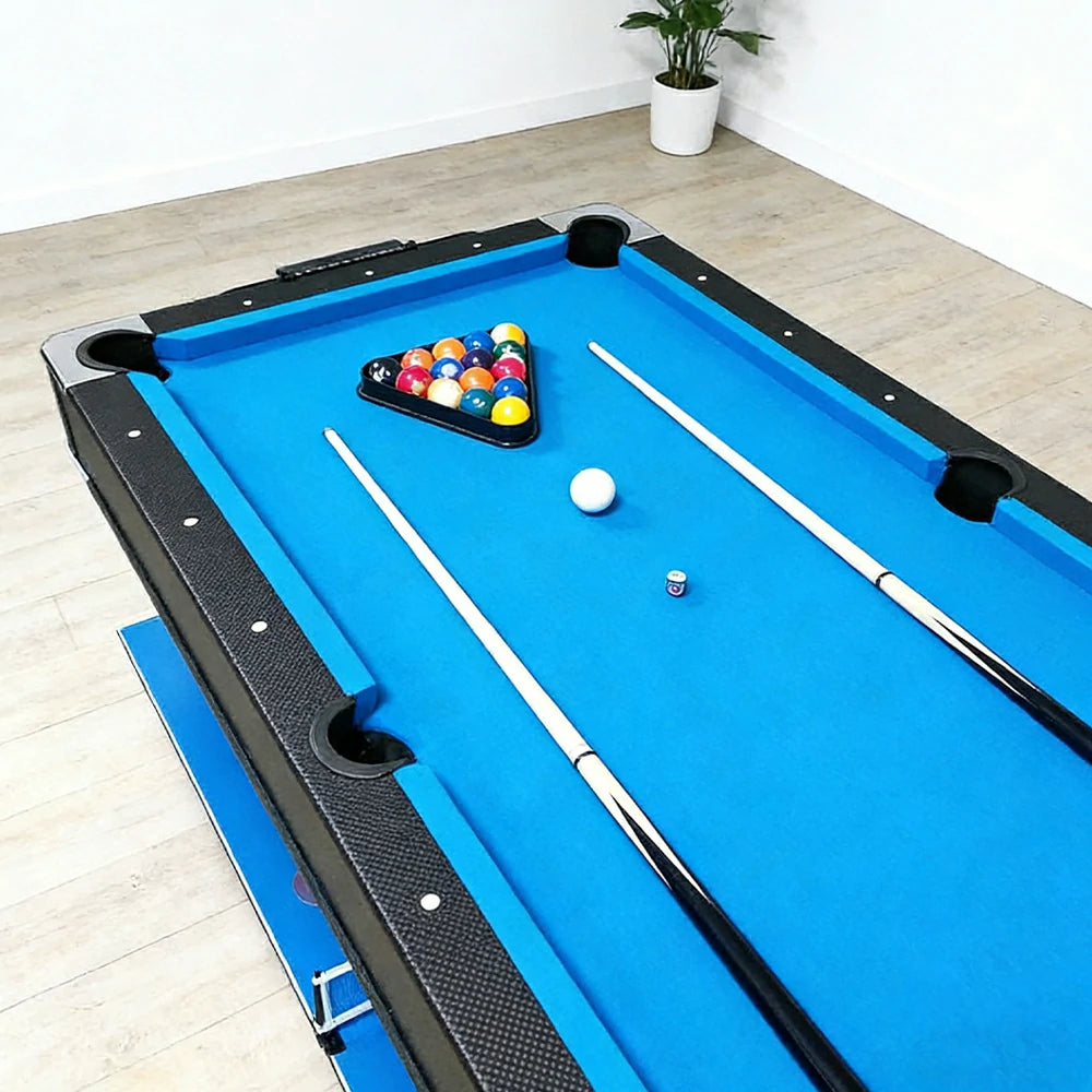 VERSA 4-IN-1 6FT Convertible Game Table - Air Hockey, Pool, Table Tennis & Dining, Space-Saving Black Frame, Free Accessories - Blue Felt