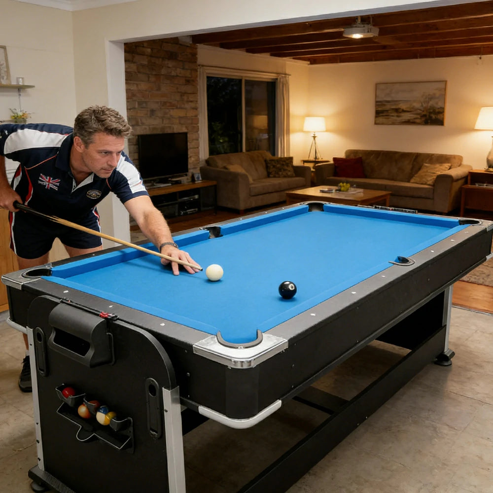 VERSA 4-IN-1 8FT Convertible Table Air Hockey, Pool Billiards, Dining, and Table Tennis for Billiard Game Rooms with Free Accessories - Blue Felt