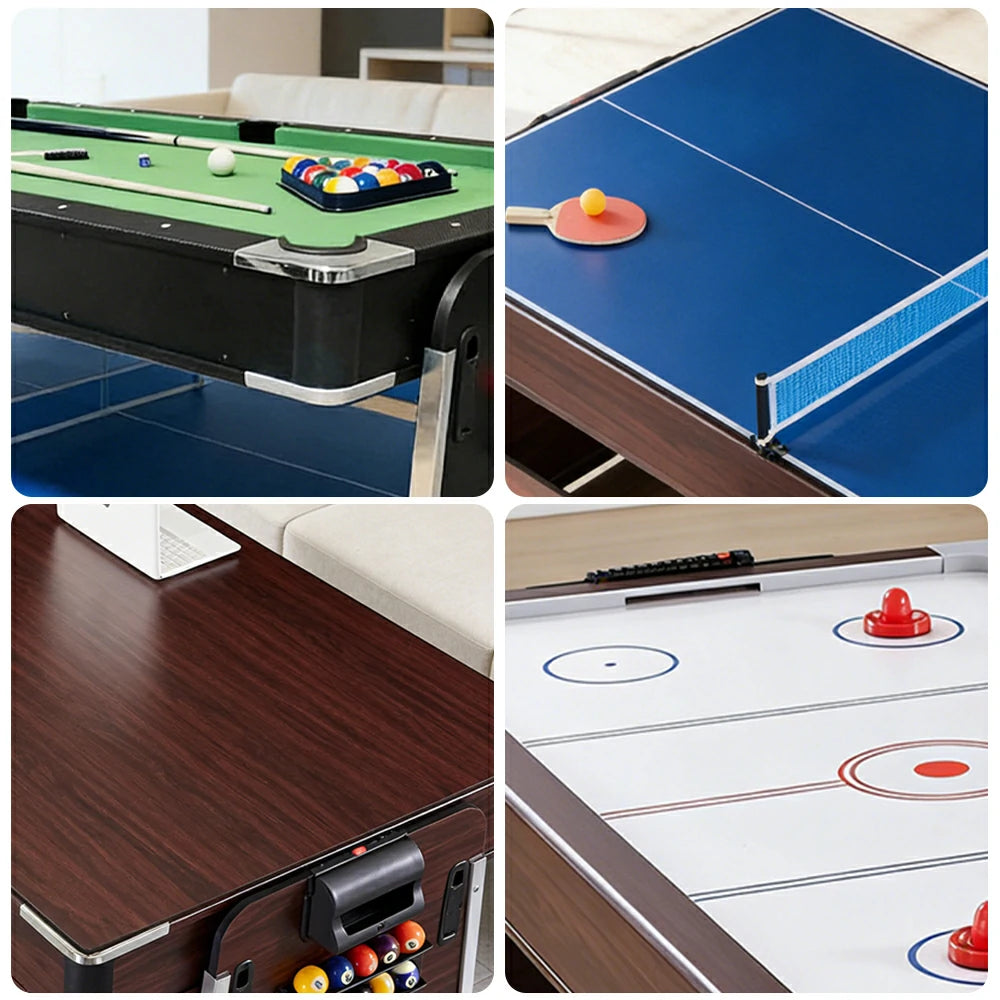 VERSA 4-IN-1 6FT Convertible Game Table - Air Hockey, Pool, Table Tennis & Dining, Space-Saving Black Frame, Free Accessories - Green Felt