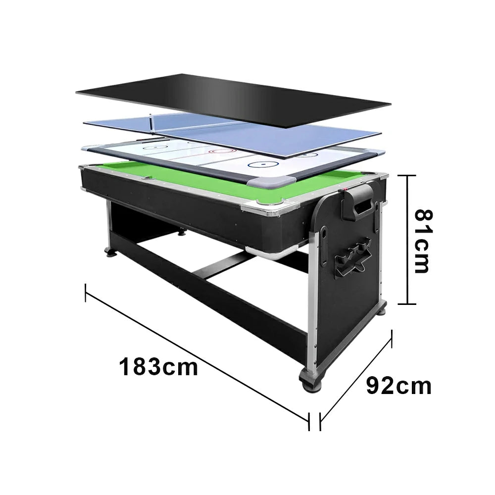 VERSA 4-IN-1 6FT Convertible Game Table - Air Hockey, Pool, Table Tennis & Dining, Space-Saving Black Frame, Free Accessories - Green Felt