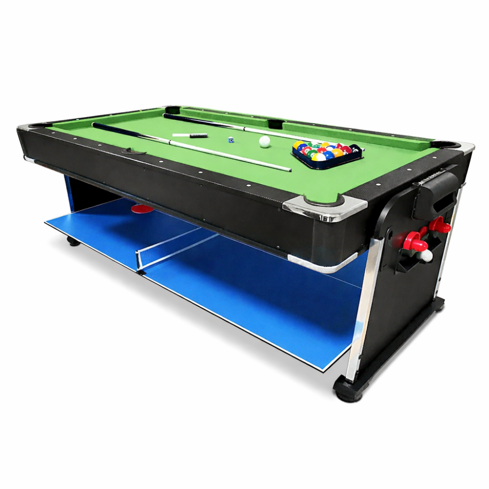 VERSA 4-IN-1 6FT Convertible Game Table - Air Hockey, Pool, Table Tennis & Dining, Space-Saving Black Frame, Free Accessories - Green Felt