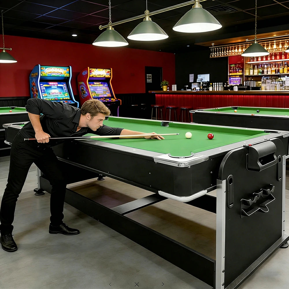 VERSA 4-IN-1 8FT Convertible Table Air Hockey, Pool Billiards, Dining, and Table Tennis for Billiard Game Rooms with Free Accessories - Green