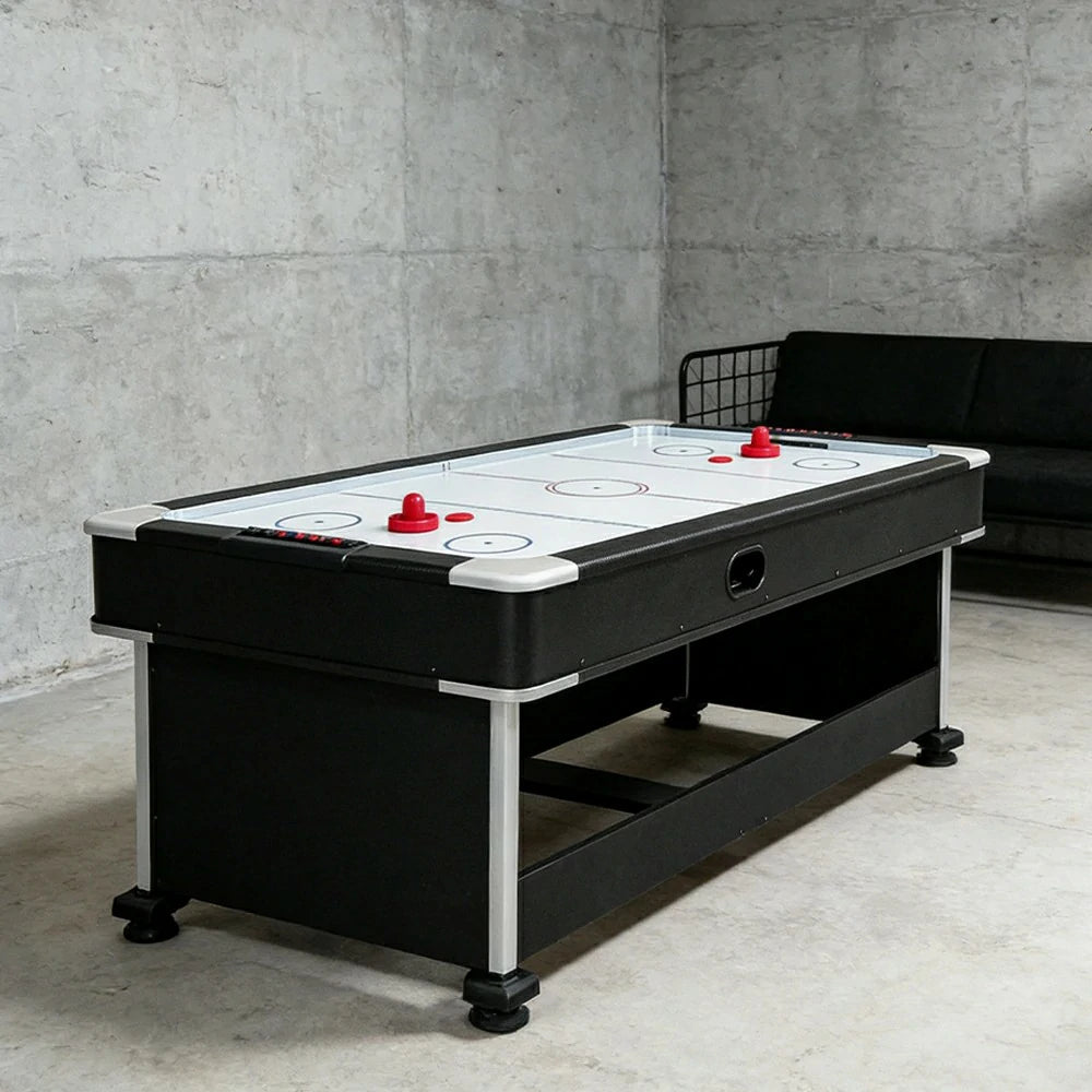 VERSA 4-IN-1 6FT Convertible Game Table - Air Hockey, Pool, Table Tennis & Dining, Space-Saving Black Frame, Free Accessories - Red Felt