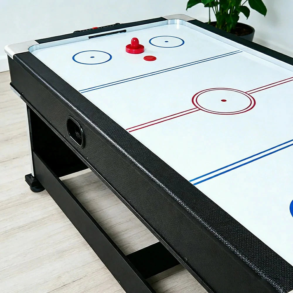 VERSA 4-IN-1 6FT Convertible Game Table - Air Hockey, Pool, Table Tennis & Dining, Space-Saving Black Frame, Free Accessories - Red Felt