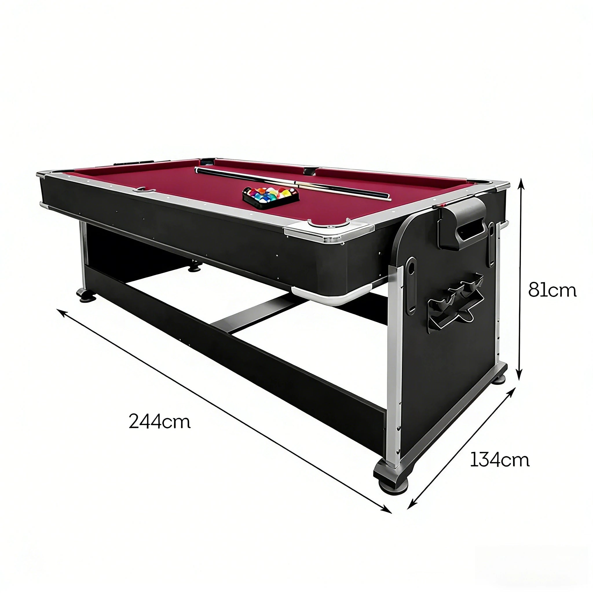 VERSA 4-IN-1 8FT Convertible Table Air Hockey, Pool Billiards, Dining, and Table Tennis for Billiard Game Rooms with Free Accessories - Red Felt