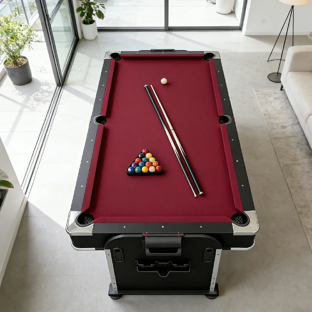 VERSA 4-IN-1 8FT Convertible Table Air Hockey, Pool Billiards, Dining, and Table Tennis for Billiard Game Rooms with Free Accessories - Red Felt