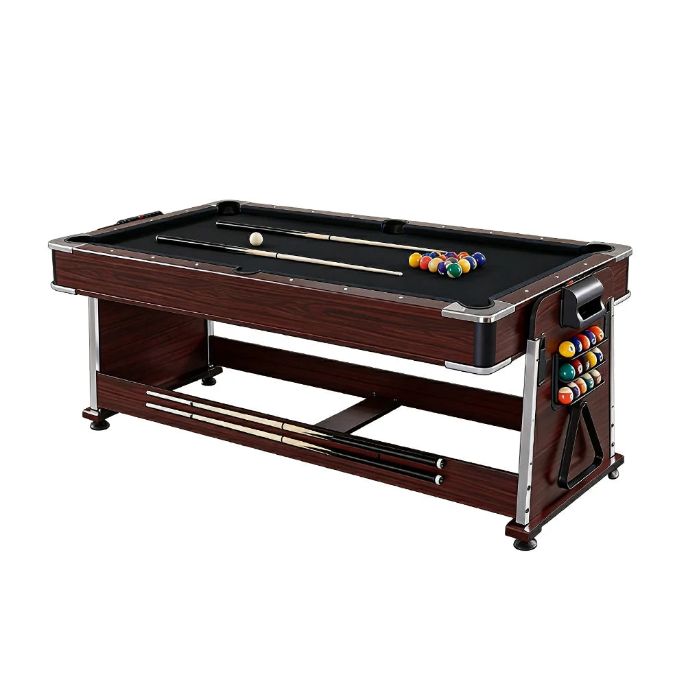 VERSA 4-IN-1 6FT Convertible Game Table - Air Hockey, Pool, Table Tennis & Dining, Space-Saving Brown Frame, Free Accessories - Black Felt