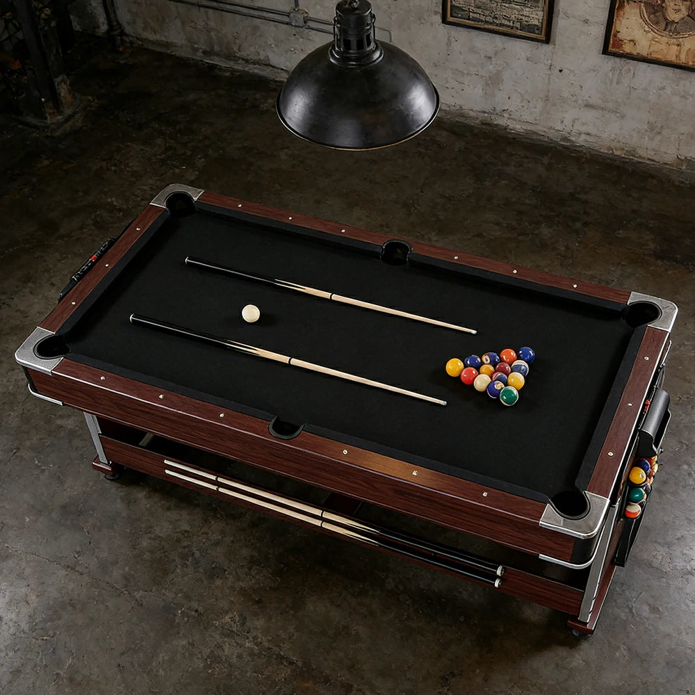 VERSA 4-IN-1 6FT Convertible Game Table - Air Hockey, Pool, Table Tennis & Dining, Space-Saving Brown Frame, Free Accessories - Black Felt