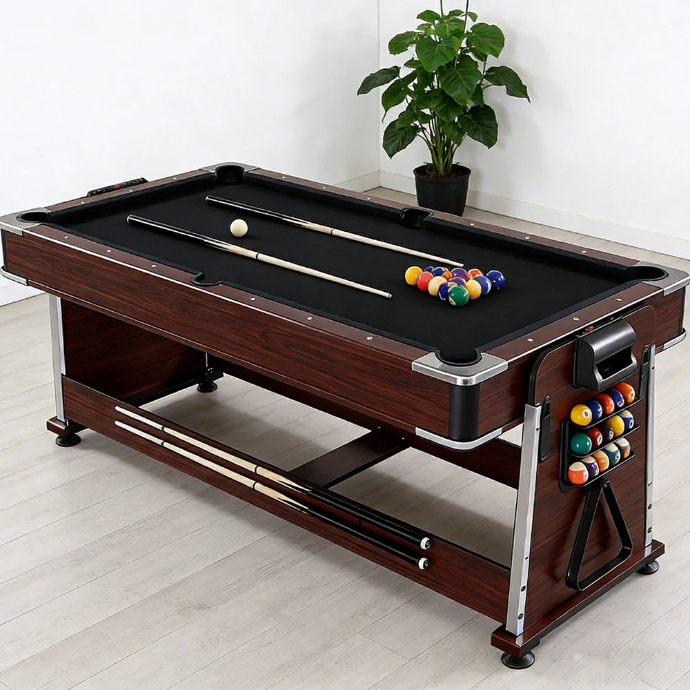 VERSA 4-IN-1 6FT Convertible Game Table - Air Hockey, Pool, Table Tennis & Dining, Space-Saving Brown Frame, Free Accessories - Black Felt