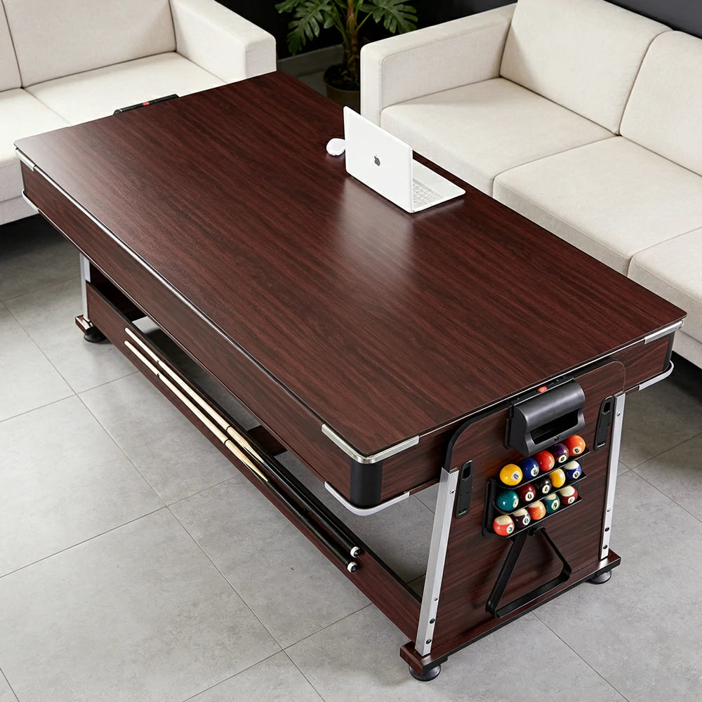 VERSA 4-IN-1 6FT Convertible Game Table - Air Hockey, Pool, Table Tennis & Dining, Space-Saving Brown Frame, Free Accessories - Black Felt