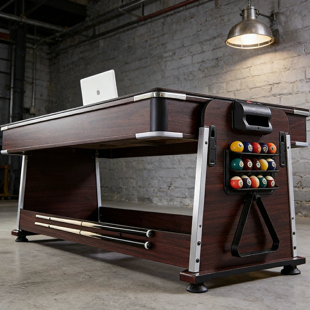 VERSA 4-IN-1 6FT Convertible Game Table - Air Hockey, Pool, Table Tennis & Dining, Space-Saving Brown Frame, Free Accessories - Black Felt