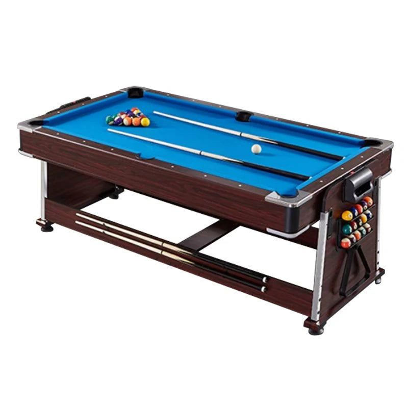 VERSA 4-IN-1 6FT Convertible Game Table - Air Hockey, Pool, Table Tennis & Dining, Space-Saving Brown Frame, Free Accessories - Blue Felt