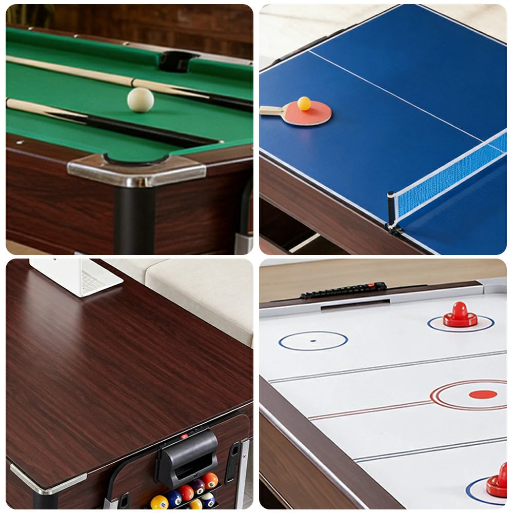 VERSA 4-IN-1 6FT Convertible Game Table - Air Hockey, Pool, Table Tennis & Dining, Space-Saving Brown Frame, Free Accessories - Green Felt