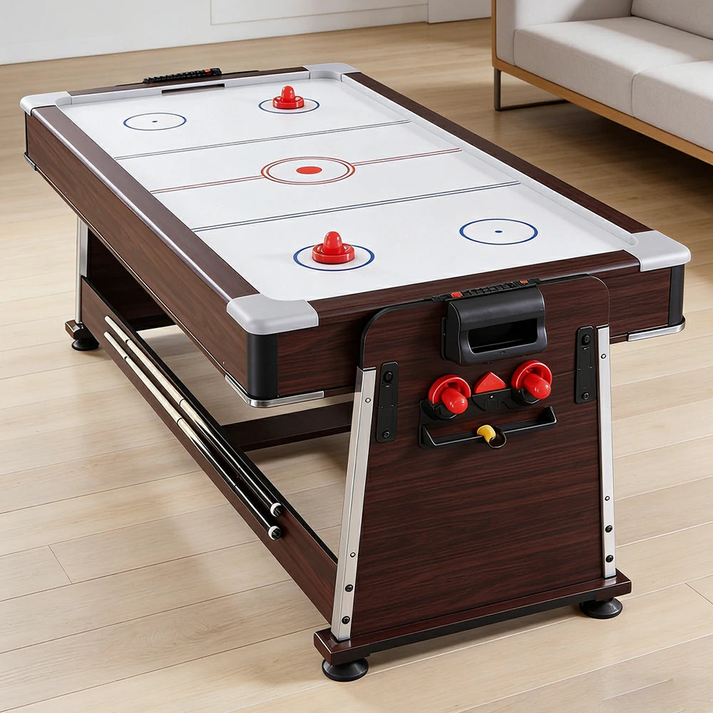 VERSA 4-IN-1 6FT Convertible Game Table - Air Hockey, Pool, Table Tennis & Dining, Space-Saving Brown Frame, Free Accessories - Green Felt