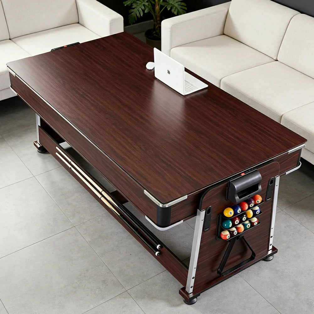 VERSA 4-IN-1 6FT Convertible Game Table - Air Hockey, Pool, Table Tennis & Dining, Space-Saving Brown Frame, Free Accessories - Red Felt