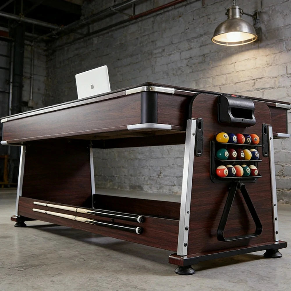 VERSA 4-IN-1 6FT Convertible Game Table - Air Hockey, Pool, Table Tennis & Dining, Space-Saving Brown Frame, Free Accessories - Red Felt