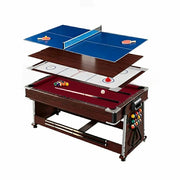 VERSA 4-IN-1 6FT Convertible Game Table - Air Hockey, Pool, Table Tennis & Dining, Space-Saving Brown Frame, Free Accessories - Red Felt