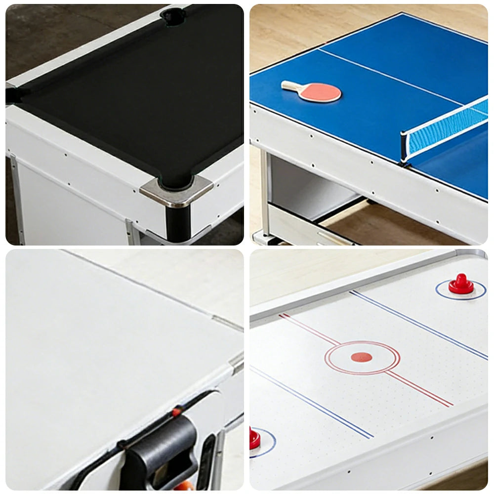 VERSA NEW 2026 UPGRADE MODEL 4-IN-1 6FT Convertible Game Table – Air Hockey, Pool, Table Tennis & Dining, Space-Saving White Frame, Free Accessories - Black Felt