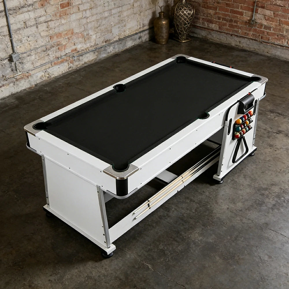 VERSA NEW 2026 UPGRADE MODEL 4-IN-1 6FT Convertible Game Table – Air Hockey, Pool, Table Tennis & Dining, Space-Saving White Frame, Free Accessories - Black Felt