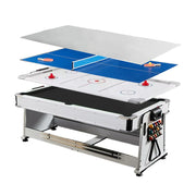 VERSA 4-IN-1 7/8FT Convertible Table with White Frame for Air Hockey, Pool Billiards, Dining, and Table Tennis with Free Accessories - Black Felt