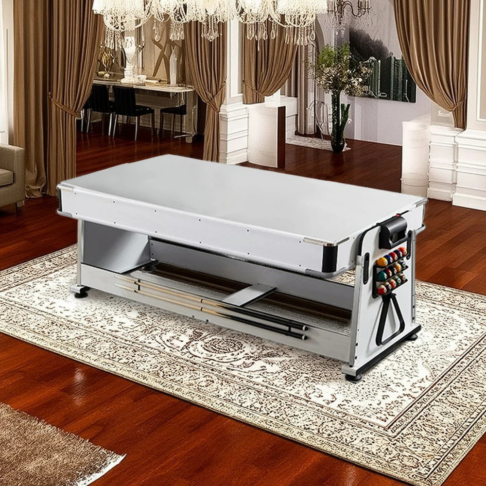 VERSA 4-IN-1 7/8FT Convertible Table with White Frame for Air Hockey, Pool Billiards, Dining, and Table Tennis with Free Accessories - Black Felt