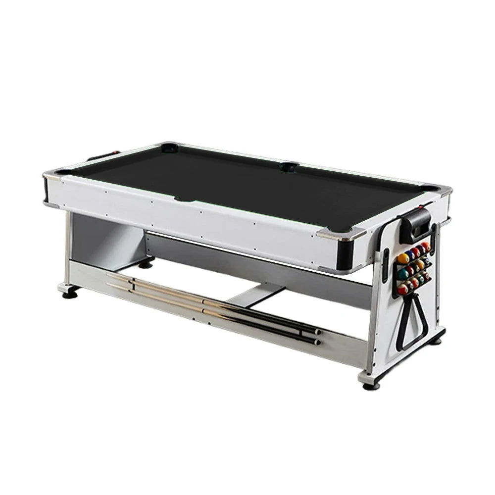 VERSA 4-IN-1 7/8FT Convertible Table with White Frame for Air Hockey, Pool Billiards, Dining, and Table Tennis with Free Accessories - Black Felt