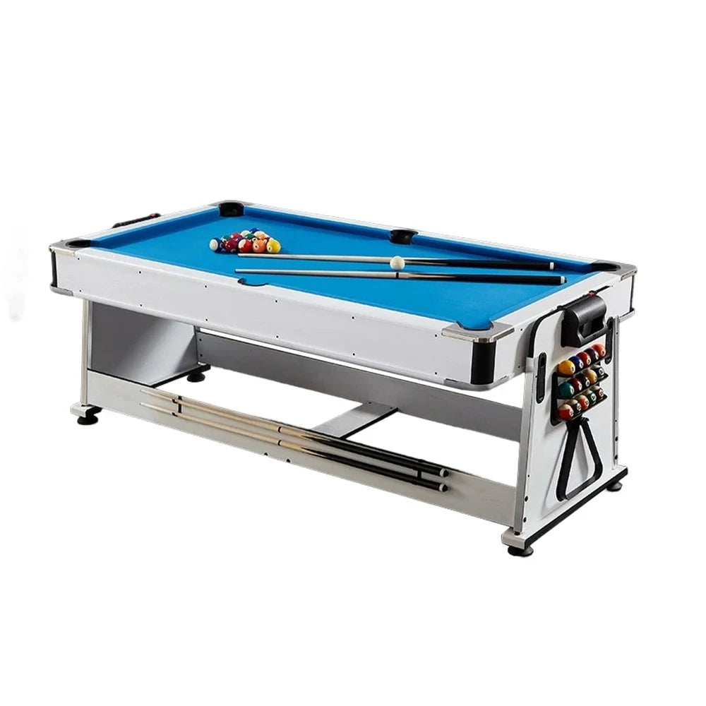 VERSA 4-IN-1 7/8FT Convertible Table with White Frame for Air Hockey, Pool Billiards, Dining, and Table Tennis with Free Accessories - Blue Felt