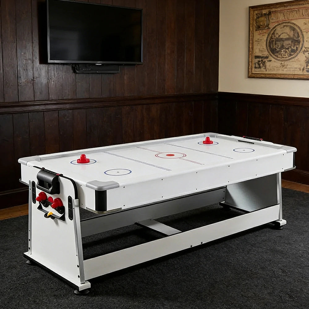 VERSA NEW 2026 UPGRADE MODEL 4-IN-1 6FT Convertible Game Table – Air Hockey, Pool, Table Tennis & Dining, Space-Saving White Frame, Free Accessories - Blue Felt