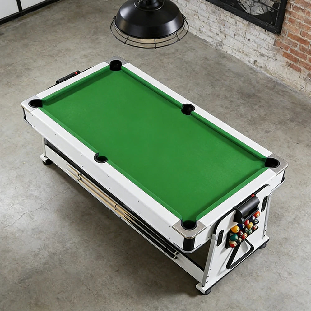 VERSA NEW 2026 UPGRADE MODEL 4-IN-1 6FT Convertible Game Table – Air Hockey, Pool, Table Tennis & Dining, Space-Saving White Frame, Free Accessories - Green Felt