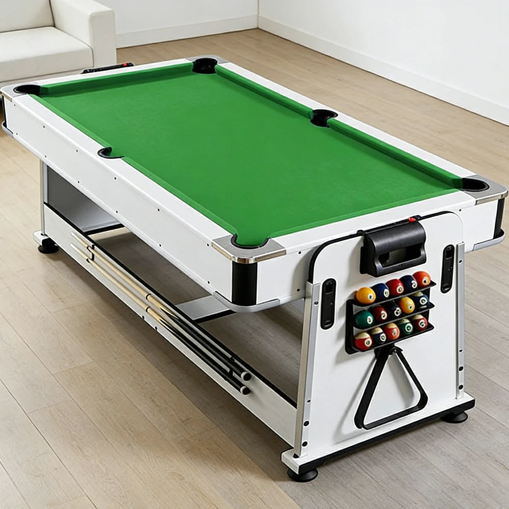 VERSA NEW 2026 UPGRADE MODEL 4-IN-1 6FT Convertible Game Table – Air Hockey, Pool, Table Tennis & Dining, Space-Saving White Frame, Free Accessories - Green Felt